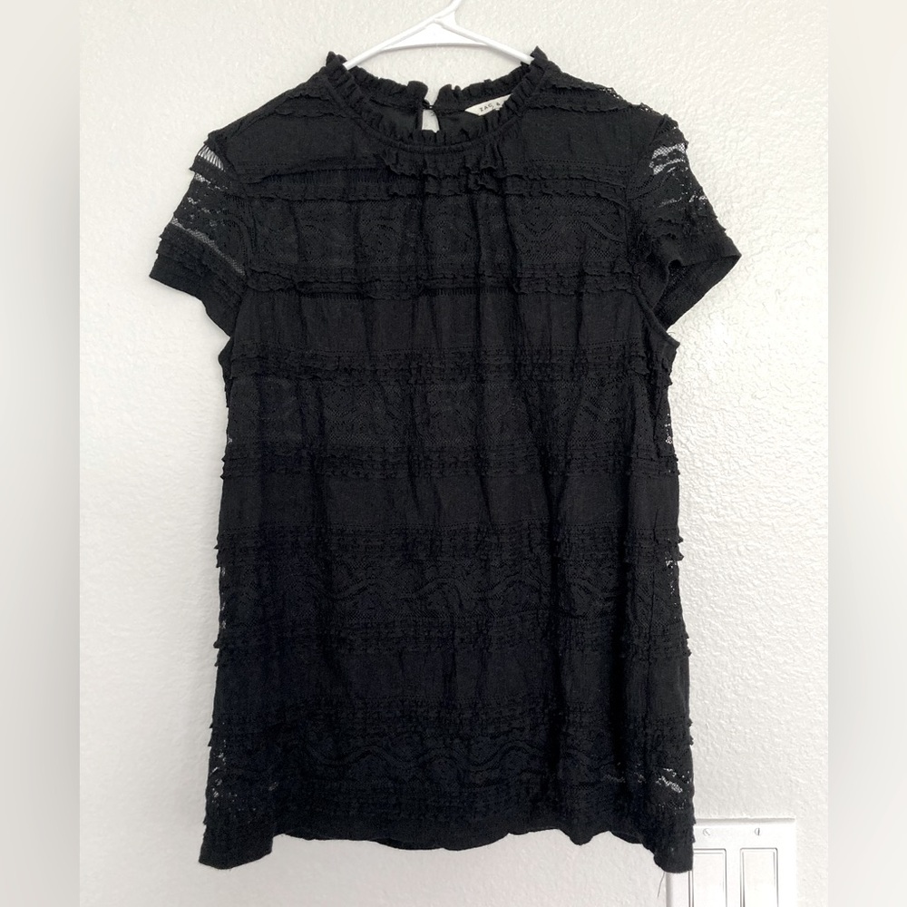 4/$25 Black frilly blouse by Zac and Rachel. Small